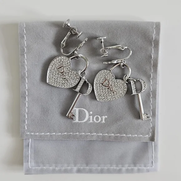 Christian Dior by John Galliano heart-key padlock crystal earrings ear clips - Picture 6 of 11